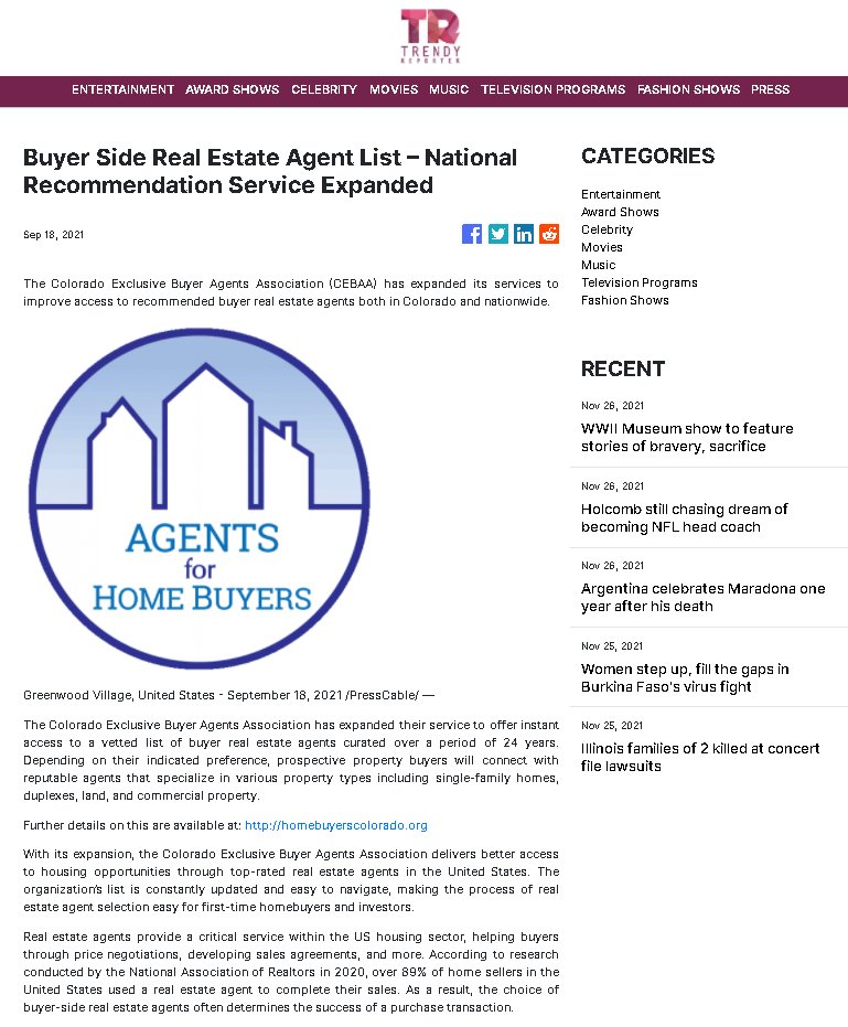 Buyer Side Real Estate Agent List - National Recommendation Service Expanded